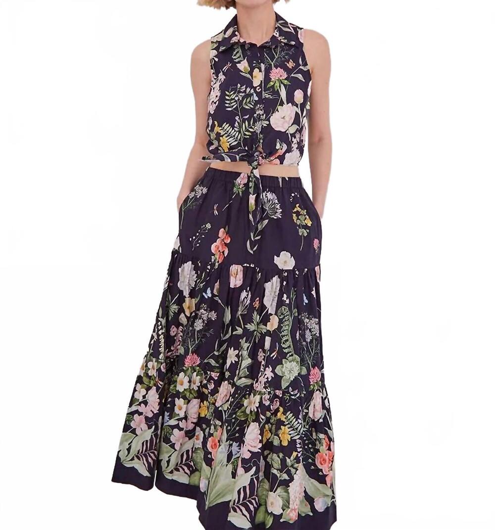 NEW CARA CARA melanie midi skirt in bloomsfield navy